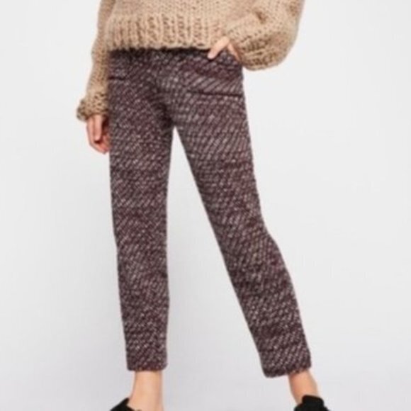 Free People Cozy Knit Deep Red Combo Pants. S - Picture 4 of 9